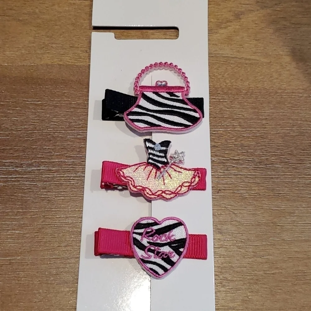 NWT Zebra Rockstar hair clippie set